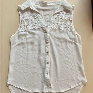 ACTIVE White collared button-up tank top